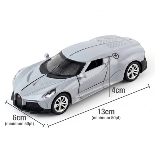 Image of Bugatti La Voiture Noire 1:35 Scale Die-Cast Car Model Grey - Sound Light Openable Doors Pull-Back Alloy Metal One-Off Hypercar Collectible Toy