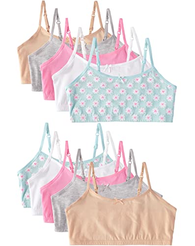 Girls Training Bra Cotton Stretch Bralette, 10-Pack (7-14)