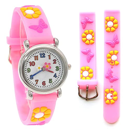 Reloj de niña Dibujos Animados en 3D Reloj de Mariposa Hermosa Reloj analógico Azul Reloj de Pulsera de Silicona para niñas y niños Relojes para niñas (Color : Rose)
