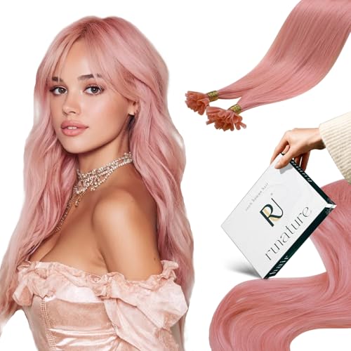 RUNATURE U Tip Hair Extensions Human Hair 14 Inch Light Pink Hair Extensions 20g 25s Invisible Hot...