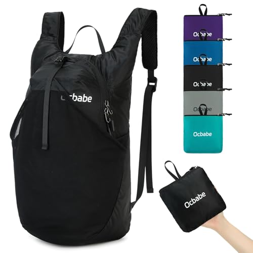 Ocbabe 15L Small Packable Lightweight Backpack Hiking Daypack Water Resistant Foldable Outdoor Camping Travel Bag for Women Men Black