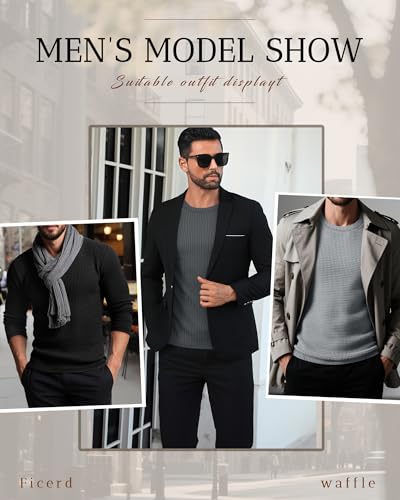 Ficerd 3 Pack Men's Waffle Long Sleeve Shirts, Crew Neck Thermal Underwear Tops Casual Pullover Sweaters Knit Undershirts4