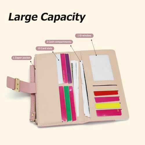Womens Wallet, Large Capacity Bifold PU Leather Credit Card Holder Zipper Ladies Wallet with Multi Card Slots (Pink)4