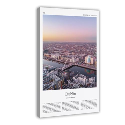 Dublin Color Print Dublin Real Photo Poster Travel Poster Gift Leinster Ireland Travel Minimal City Print Wall Art Landscape Living Room Office Bedroom Canvas Deco Painting Frame 12x18inch