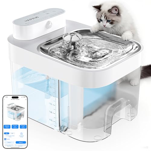 HAPAW Cat Water Fountain, No Filter Cotton, App Monitoring Wastewater Separation Pet Water Fountain, 5000mAh Battery & Plug-in, 3L/101oz Wireless Automatic Water Dispenser for Cats Indoor, 2.4G Wi-Fi