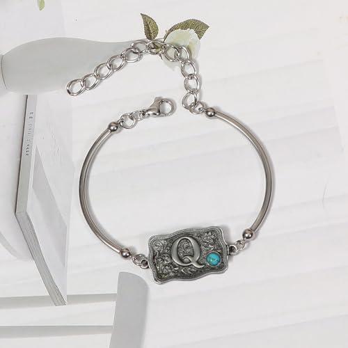 Image of Belt Buckle Bracelet Initial Letter A-Z Bracelets Western Cow Tag Bracelet Belt Buckle Necklace Western Style Initial Letter Pendant Necklace
