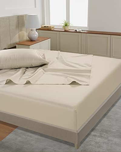 Image of LANE LINEN King Size Bed Sheet Set - 450 Thread Count Long-Staple 100% Cotton Sheet Set King Size, Hotel Premium Soft Silky Sateen Finish, Durable Bedding Set, Elasticised 15 inch Deep Pocket - Ivory
