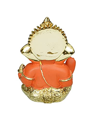 Image of eCraftIndia Golden and Orange Polyresin Lord Ganesha Idol for Home, Temple, Office, Car Dashboard - Gift for Family, Friends, Colleagues - Suitable for Housewarming Ganesh Chaturthi, Diwali Festivals