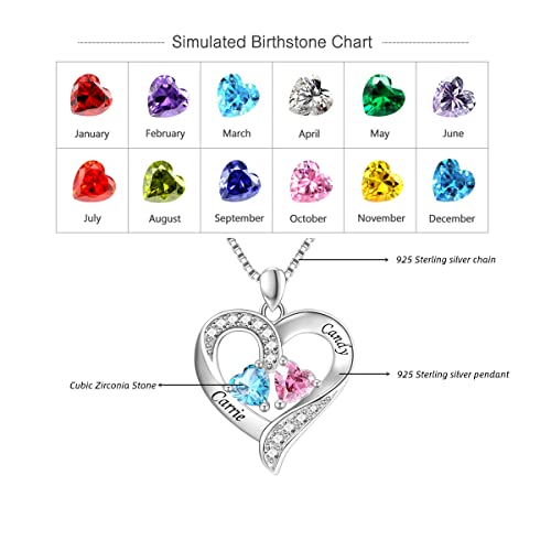 MissNity 925 Sterling Silver Personalized 2 Heart Simulated Birthstone Engraved Names Necklace for Women Mother Pendant Jewelry4