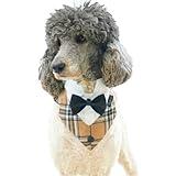 犬 バンダナ タキシード 襟 フォーマル ドッグ スカーフ カラー 蝶ネクタイ リボン 調整可 小型 中型 大型犬 猫 結婚式 誕生日 コスプレ 写真 (カーキー格Tux, S)