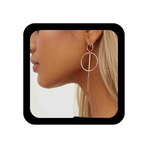 Aneneiceera Boho - Pendientes de aro con barra grande, diseño de barra de círculo dorado, pendientes colgantes de barra de círculo geométrico vintage, pendientes de baile de graduación, regalos