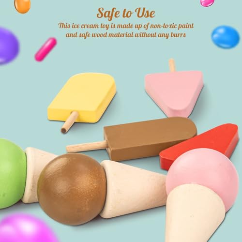 Image of Baybee Ice Cream Shop for Kids, Pretend Play Toys with 8 Pcs Playset, Educational Role Play Toy for Girls & Boys, Child-Safe Wooden Icecream Play Set for Kids Age 3 & Above