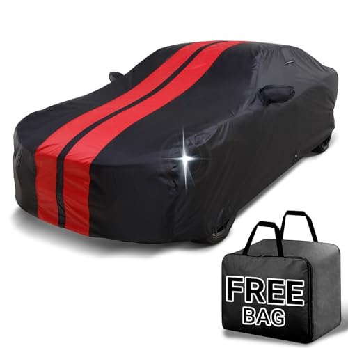 Image of iCarCover Premium Car Cover for 1982-2003 BMW 5-Series Sedan Heavy Duty Waterproof All Weather Automobiles Custom Fit Full Exterior Indoor Outdoor UV Snow Rain Protection Covers (Stripe - Black /Red)