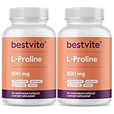 BESTVITE L-Proline 500mg (240 Vegetarian Capsules) (120 x 2) - No Stearates - No Fillers - Vegan - Gluten Free - Non GMO