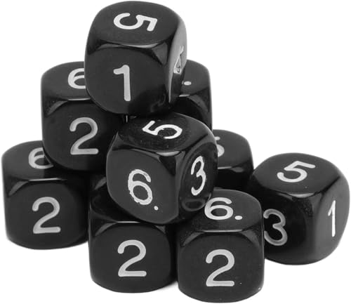 20Pcs Black 6 Sided Number Dice, Round Corner Polyhedral Dice, Polyhedral Dice Role Playing for Numeral Teaching Board Games, for Table Games Role Playing ?16mm ?