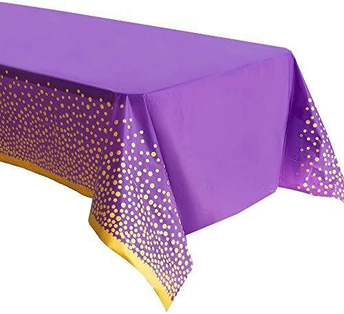 ZULADISE 2 Pack Purple Table Cloths for Parties Disposable Purple Plastic Tablecloth Premium 8ft Purple and Gold Tablecloth for Graduation, Birthday Party Table Cover for Rectangle Tables