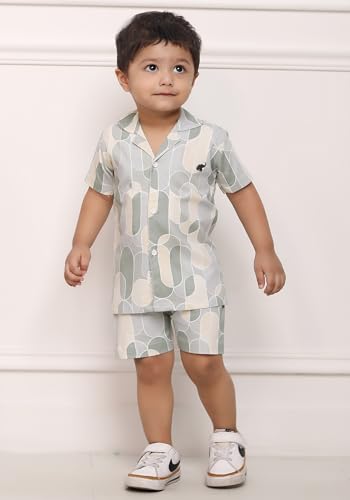 Image of POLKA TOTS Cotton Half Sleeves Shirt With Shorts, All Over Print Cord Set for Baby Boy Kids