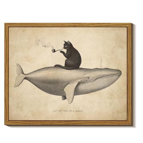 InSimSea Cat Wall Art Framed Canvas for Living Room - Retro Maxim...