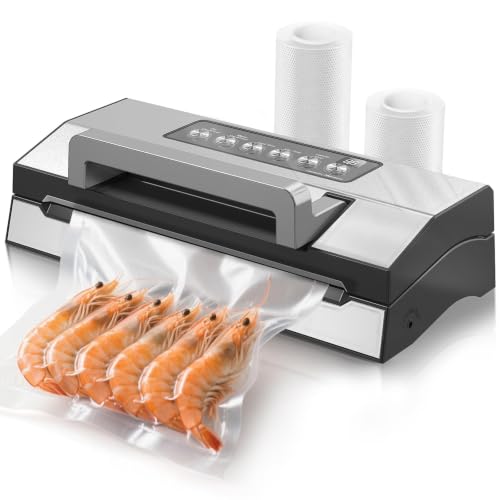 Image of Powerful Suction Vacuum Sealer for Food, Vacapex Precision Vacuum Sealer Machine Pro, Dual Heat Seal, Dry & Moist Modes, One-Touch Operation, Built-In Cutter & Bag Storage, 2 Rolls & Hose Included