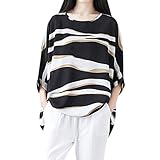 Yowablo O cuello a rayas manga corta mujeres top algodón camisa tamaño grande ropa de cama blusa para mujer blusa, Le Noir, L