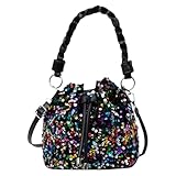 レディース スパンコール スリングバッグ 巾着バケット ショルダーバッグ 通勤財布 (マルチカラー)