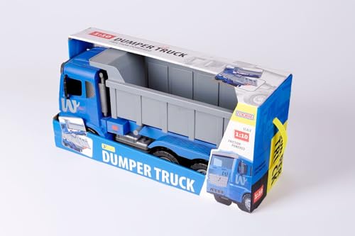 Image of ZOOBIE Heavy Duty Friction Powered 1:10 Jumbo Dumper Truck - Big Construction Tipper Toy for Kids, Durable & Non-Toxic with Storage Dump (Blue & Grey)