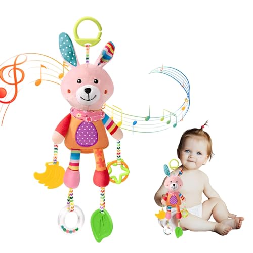 HTRTRR Juguetes de cochecito, juguetes para niños, colgantes sonajeros de juguete de peluche para colgar para cochecito de bebé (forma de conejo)