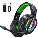 Fachixy FC200 Wireless Gaming Headset, 2.4G Bluetooth Headset mit Mikrofon für PS5, PS4, PC, Faltbarer Gaming Kopfhörer, Geringe Latenz Noise Cancelling, mit LED Licht, 40H Akkulaufzeit, Grün