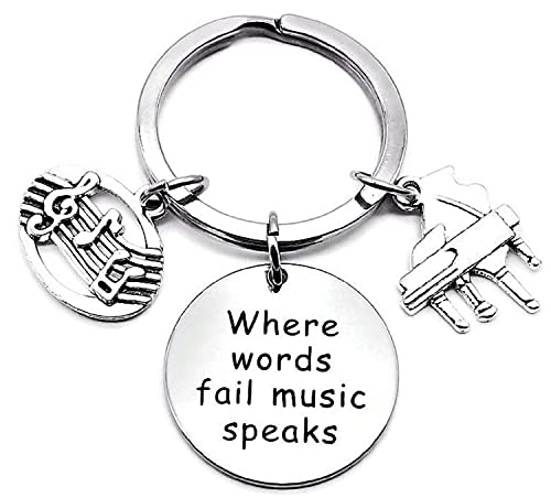 Piano Keychain Music Keyring Piano Teacher Key Chain Music Teacher Gift Music Note Musical Instrument Piano Keyboard Charm Music Student Gift Where Words Fail Music Speaks Key Ring