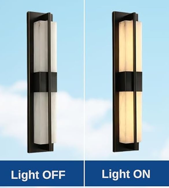 LED Outdoor Wall Lights Fixture Lamps. Modern Elegant Acrylic lampshade with Marble Texture, Aluminum Body. Exterior Black Sconce Wall Lantern IP65 Waterproof Anti Rust. (Modern LED Black 18''H, 9W)