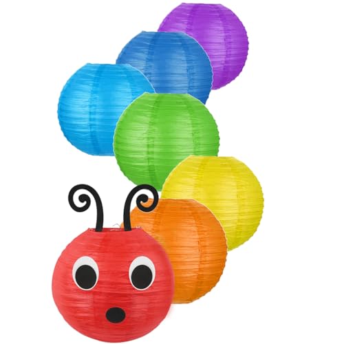 Image of LYART 7 Pcs Hungry Caterpillar Paper Lanterns Decoration for School Classroom Birthday Party and Caterpillar Theme Party Ceiling Hanging Decor, with Eyes Mouth Feelers Glue Point (7Pcs Rainbow)