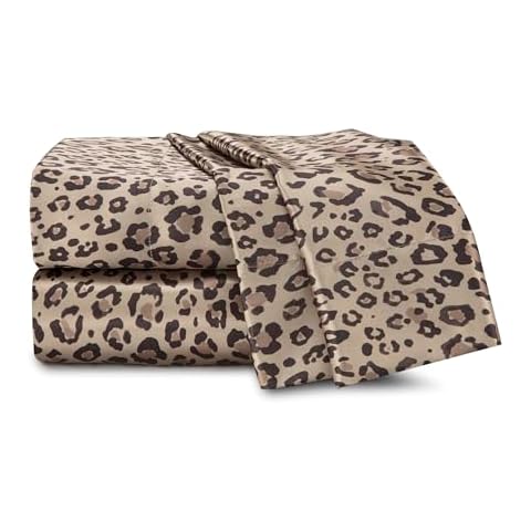 4-Piece Martex Elegance Satin Sheets | Queen Size Bed Sheets | Luxury Hotel Quality Bed Sheets Set | Satin Sheets | Silky Soft & Smooth | Great for Hair & Skin | Leopard Print Sheets | Leopard Cover