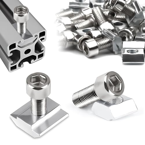 SWTYExt 60 Piezas Carbono Tuerca de Ranura Set 30 Piezas Tuerca en T M5 Tuercas Deslizantes y 30 Piezas Tornillos European Standard Deslizante Tuerca para Accesorios de Perfil de Aluminio Perfiles