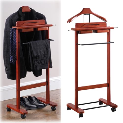 Perchero para Trajes Madera,Moderno Elegante Soporte de Ropa para Vestidor y Hogar,Organizador de Ropa de Hombre para Dormitorio y Oficina Galán de Noche Pie (Size:107cm,Color:Estilo-A)