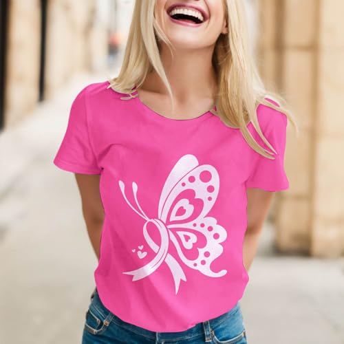 Blusa feminina de manga curta para conscientização do câncer de mama, túnica, casual, para leggings,