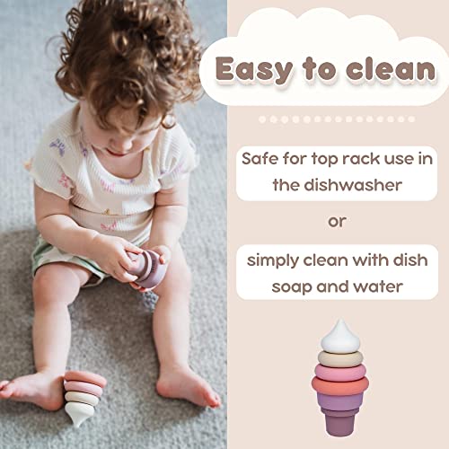 Anari Soft Silicone Stacking Toy | Montessori Toys For Babies | Interactive Nesting Puzzle | Early Development Teething Toys, Educational Stacker, Travel, Bath Time Play (Ice Cream) #TOP6