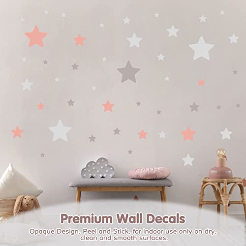 Stars Wall Decals Peel And Stick Vinyl Stars Wall Stickers For Nursery, Pink And Grey Tone Stars Wall Stickers For Hallway Decoration #TOP1