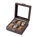 FonHNDG Bolsa para guardar relojes Caja de almacenamiento for relojes 6 piezas, cuadrada, cuero sintético con veta madera, for guardar joyas y, for hombres