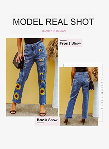 Womens Patchwork Stretch Boyfriend Distressed Ripped Jeans2