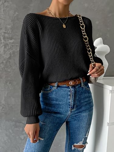 Labolliy Women Twist Back Backless Drop Shoulder Long Sleeve Pullover Rib Knit Sweater Tops3