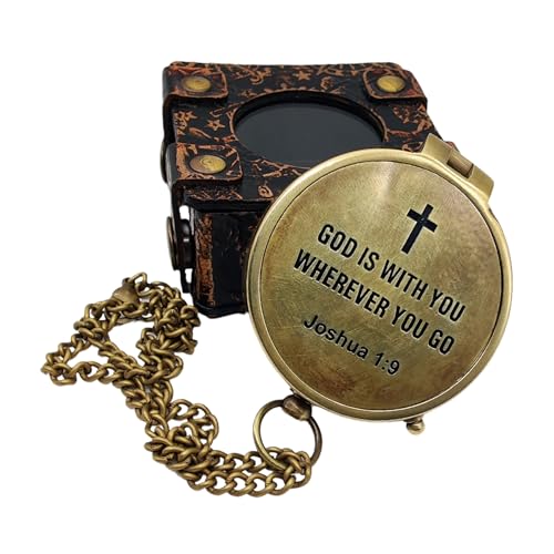 Brújula de Latón Antigua con Estuche de Cuero y Cadena miniatura 1
