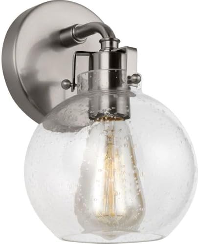 Feiss VS24401SN Clara Vanity Lights Seeded Glass, Satin Nickel 1-Light (6" W x 11" H) 75 Watts