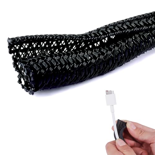 Manguito de Cable Auto-Cierre de 6mm, 3.1m - Organizador de Cables para Computadoras, Automóviles y Electrónica - Protección de Cables, Color Blanco y Diseño Práctico, Recoge Cables Escritorio