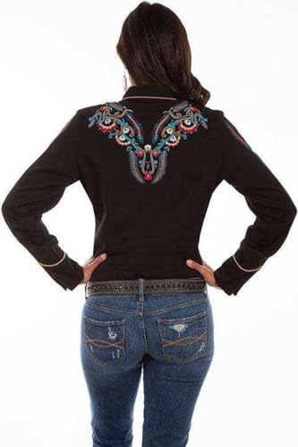 Scully Black Denim Embroidered snap Front Western Shirt PL878 BLK **2