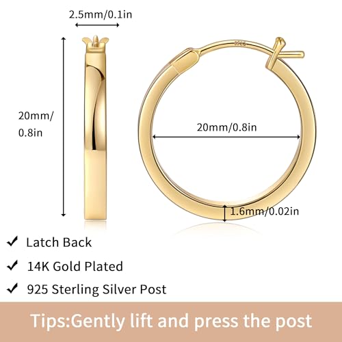 Gacimy Flatted Hoop Earrings for Women 14K Gold Plated with 925 Sterling Silver Post3