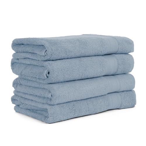 Image of Arvind 100% Cotton Towels for Bath | Towels for Bath Large Size | 500 GSM Bath Towel - Soft & Absorbent | 4 Piece Bath Towel for Men /Women | Urban Comfort | 70 cm x 140 cm - Sky Blue