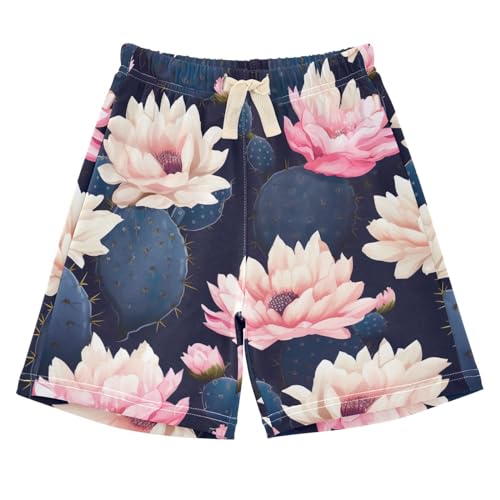 innewgogo Dark Blue Cactus Pink Flowers Toddler Baby Boy Girl Cotton Pull-On Shorts Elastic Waist Summer Beach Shorts Kids Pants 4T