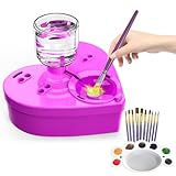 FJB Paint Brush Cleaner Tool, Upgraded Paint Brush Rinser for Big PaintBrush with Larger Water Reservoir 1250ml, Paint Brush Washer come with Palette and 10 Brushes for Acrylic, Watercolor, Purple