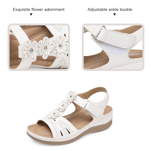 TEMOFON Wedge Sandals for Women Comfortable: Open Toe Sandals with Low Wedges - Dressy Summer Casual Sandals - Flat Comfy Walking Sandals4