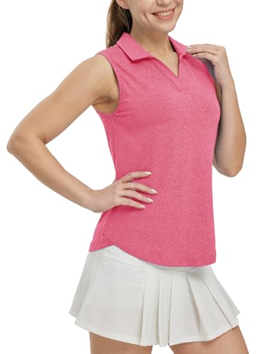 Image of BGOWATU Women's Sleeveless Golf Polo Shirts Collared V Neck Tennis Tank Tops UPF 50+ Quick Dry Lightweight